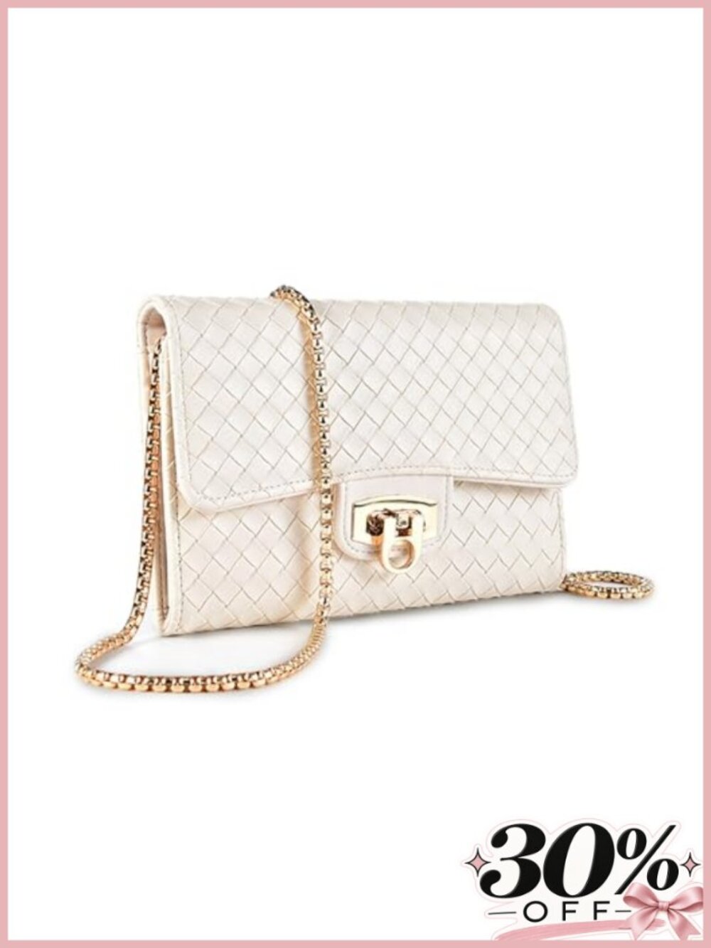 Quilted PU Crossbody Sling Bag with Gold Chain Strap for Women